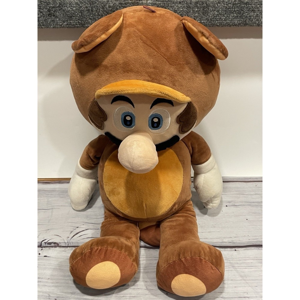 Super Mario Tanooki Suit Mario Plush Stuffed Animal Toy Brown Large 14"
